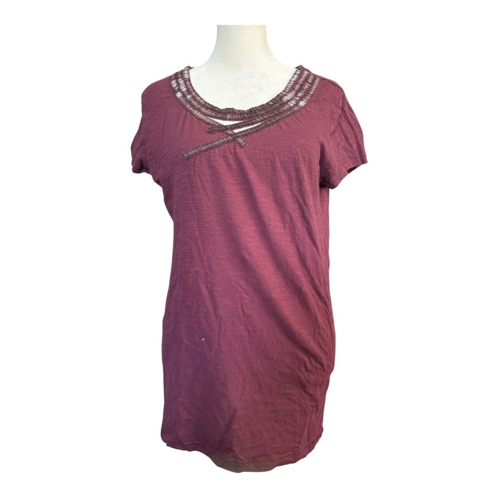 LOFT Women's Burgundy Beaded Embellished Tee Large